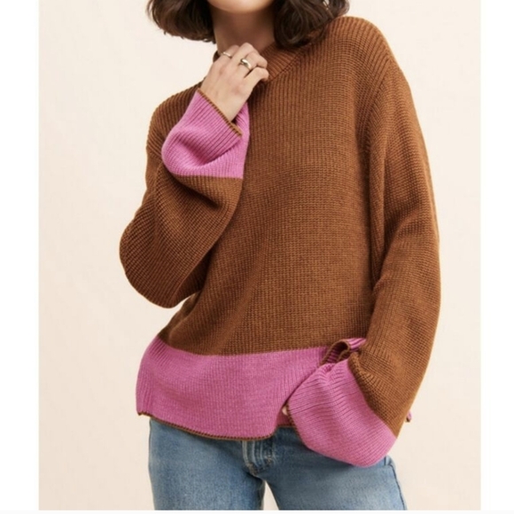 VARLEY Panama Knit Colorblock Metallic Caramel Cafe Sweater Sz S NWT - Picture 2 of 12